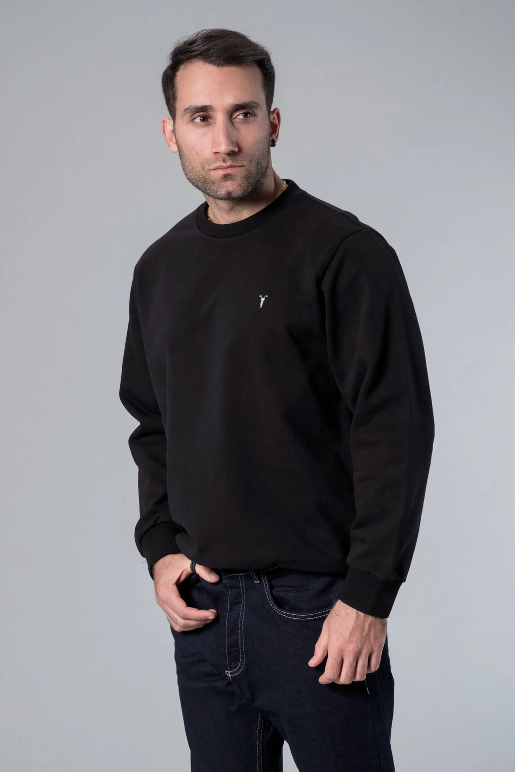 Bisiklet Yaka Siyah Sweatshirt
