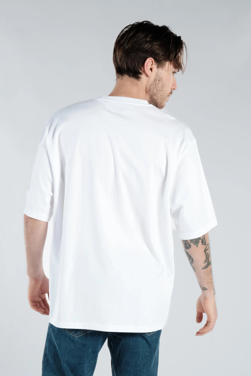 Kuru Kafa Baskılı Beyaz Erkek Oversize Tişört