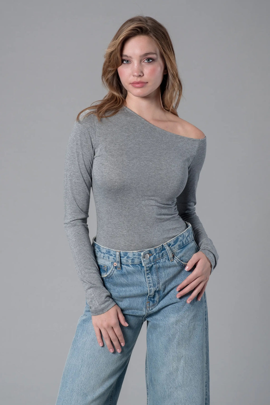 Asimetrik Yaka Melanj Çıtçıtlı Body