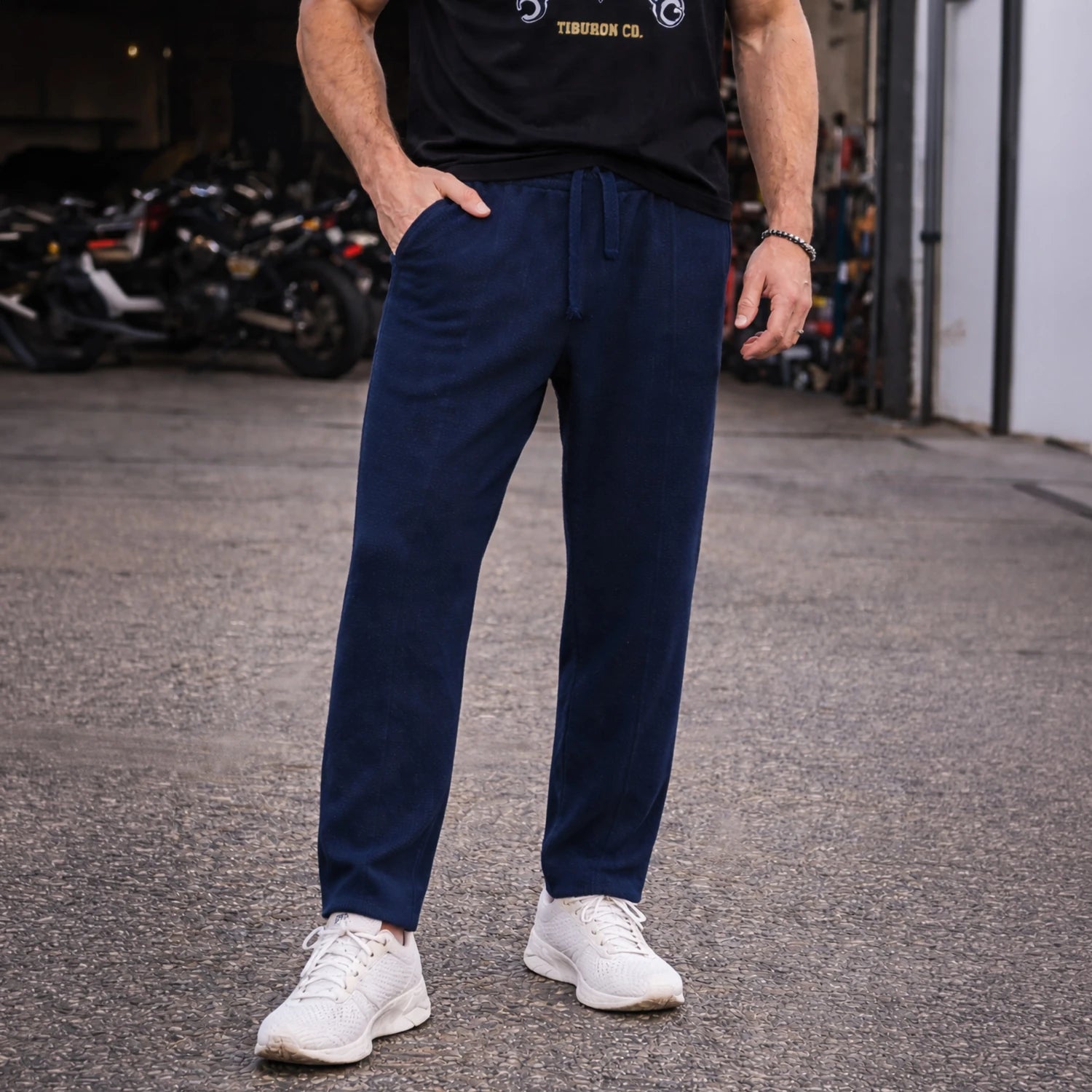 Waffle Dokulu Lacivert Jogger Pantolon