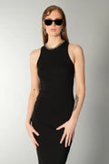 Siyah Halter Yaka Midi Elbise