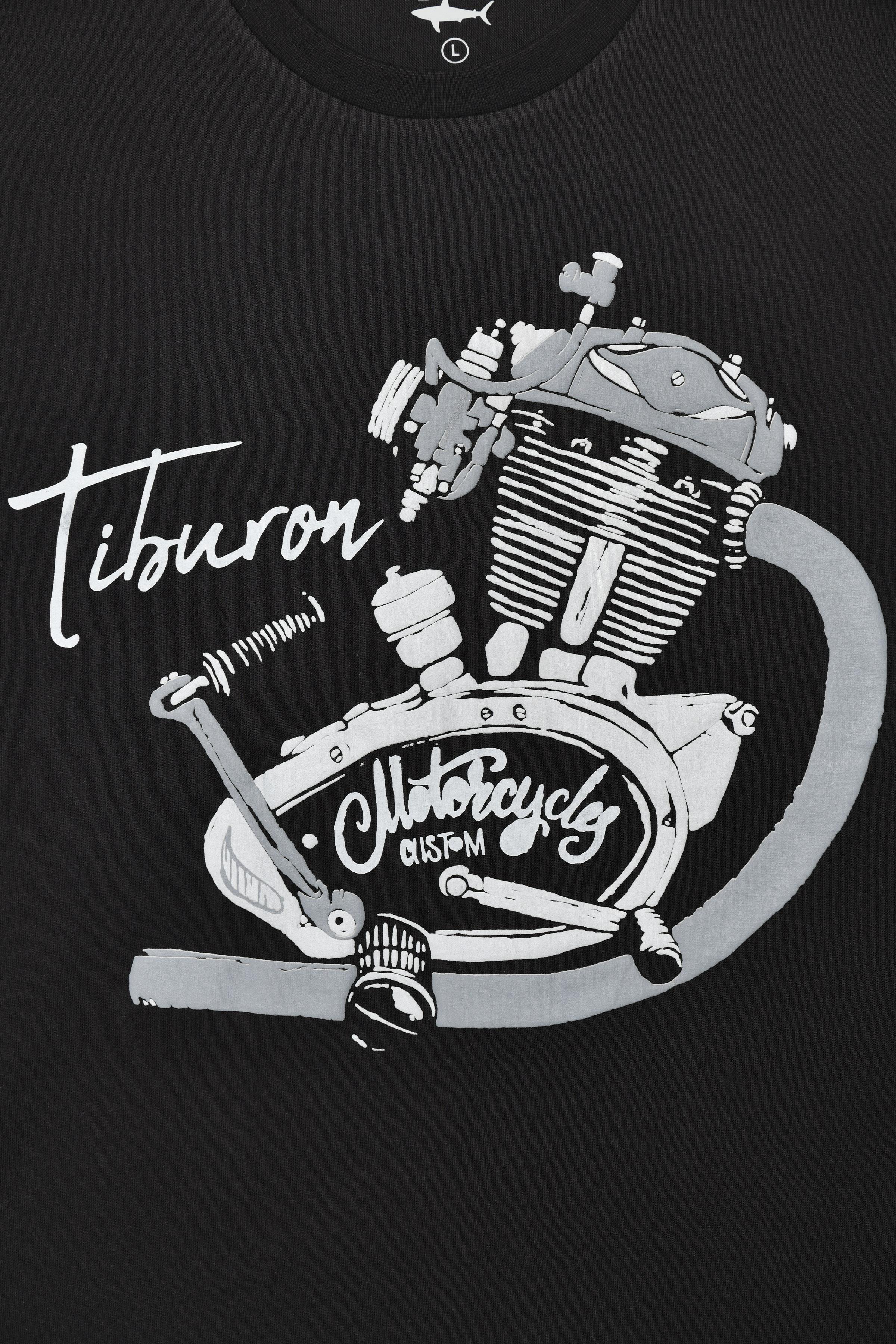 Motor Baskılı Siyah Uzun Kollu Tshirt
