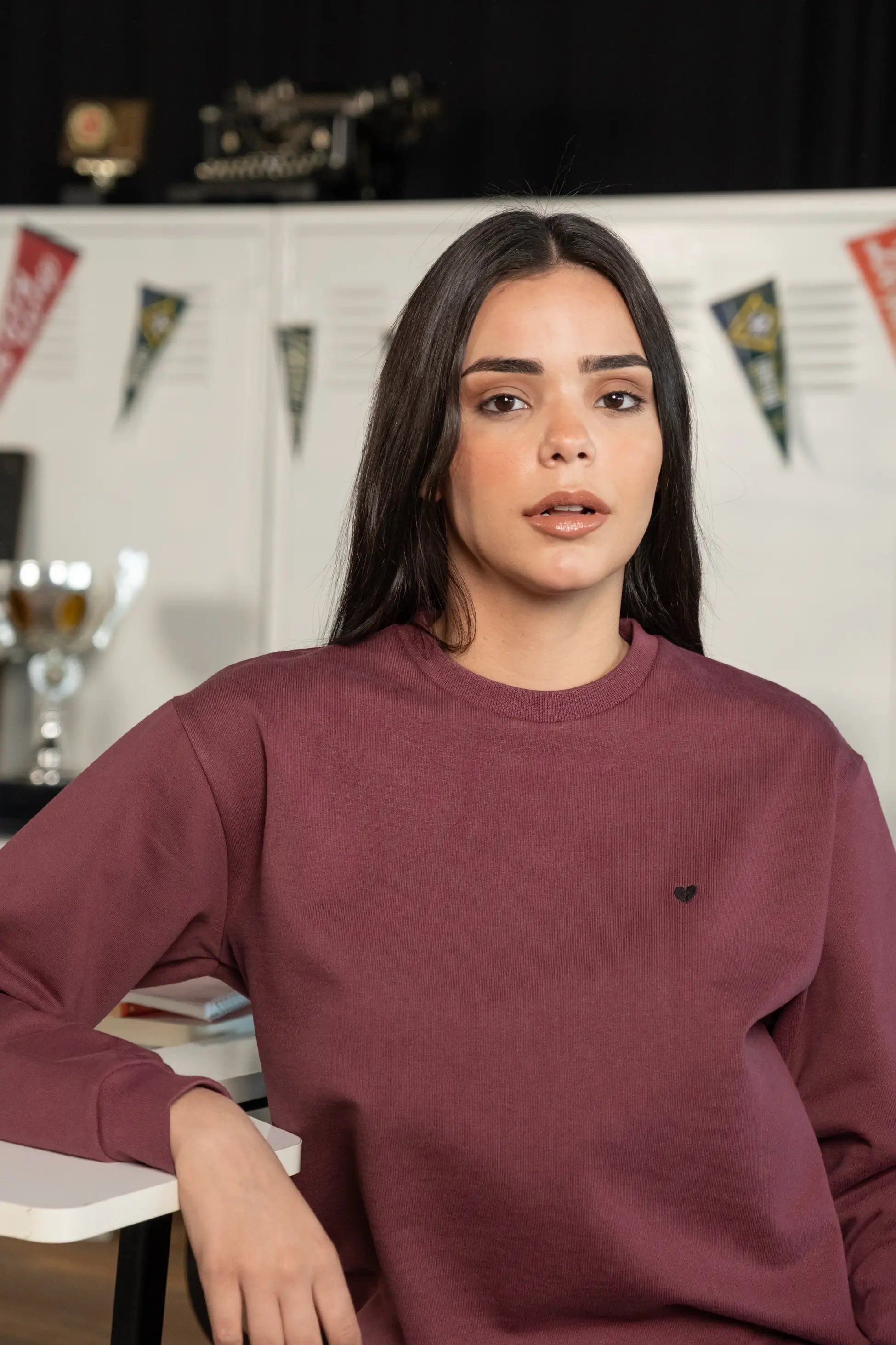 Bordo Bisiklet Yaka Sweatshirt