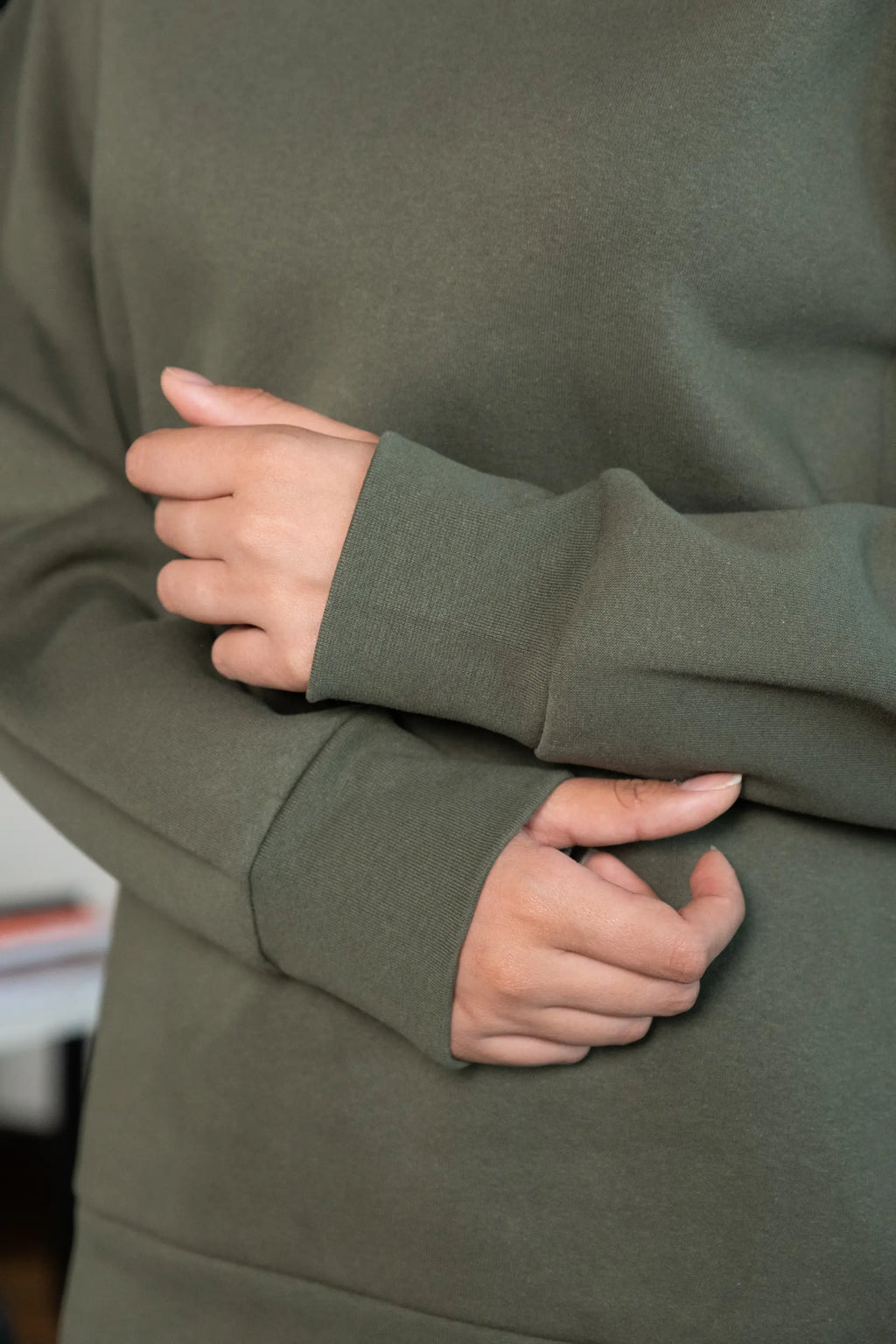 Kadın Haki Bisiklet Yaka Basic Sweatshirt