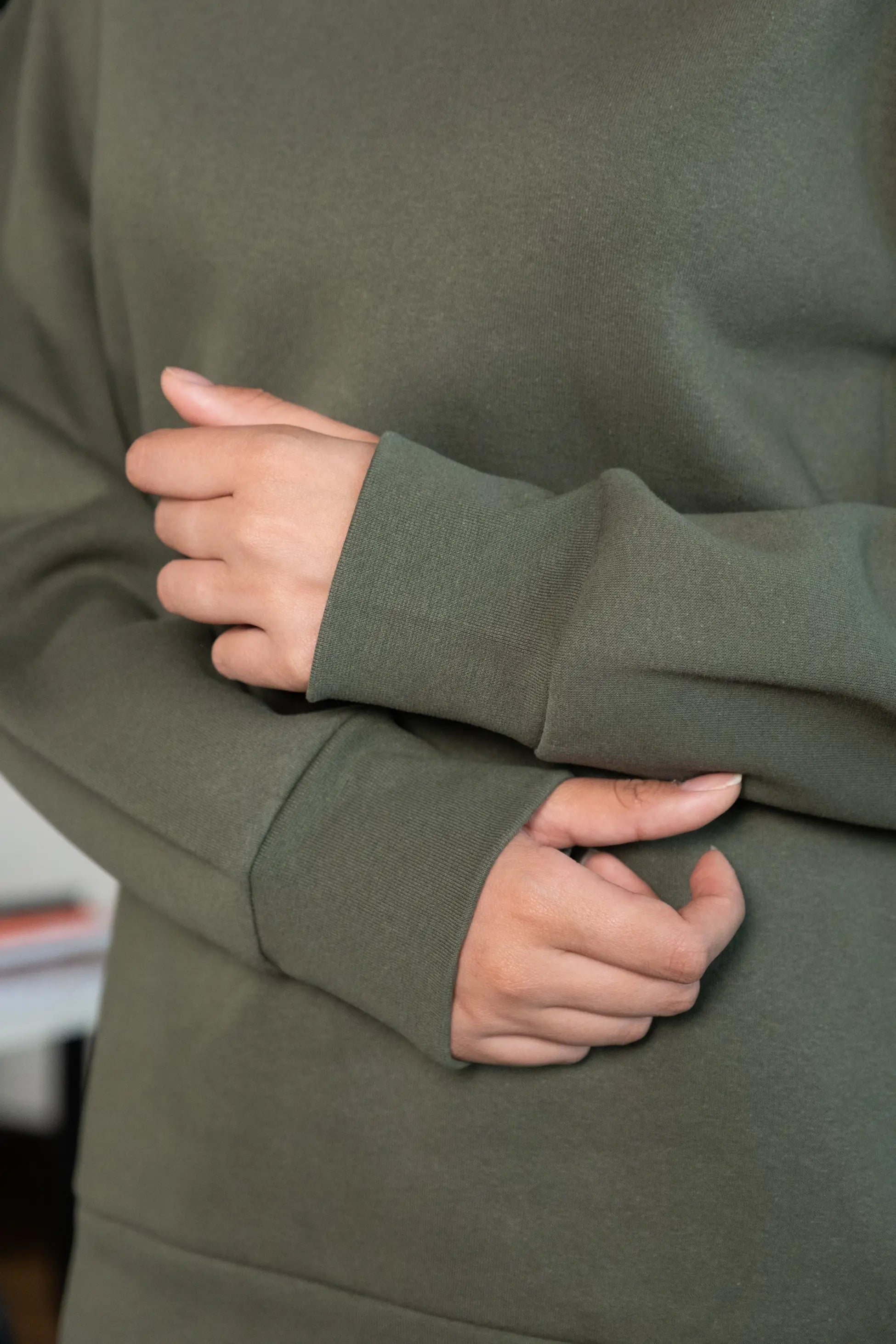 Kadın Haki Bisiklet Yaka Basic Sweatshirt