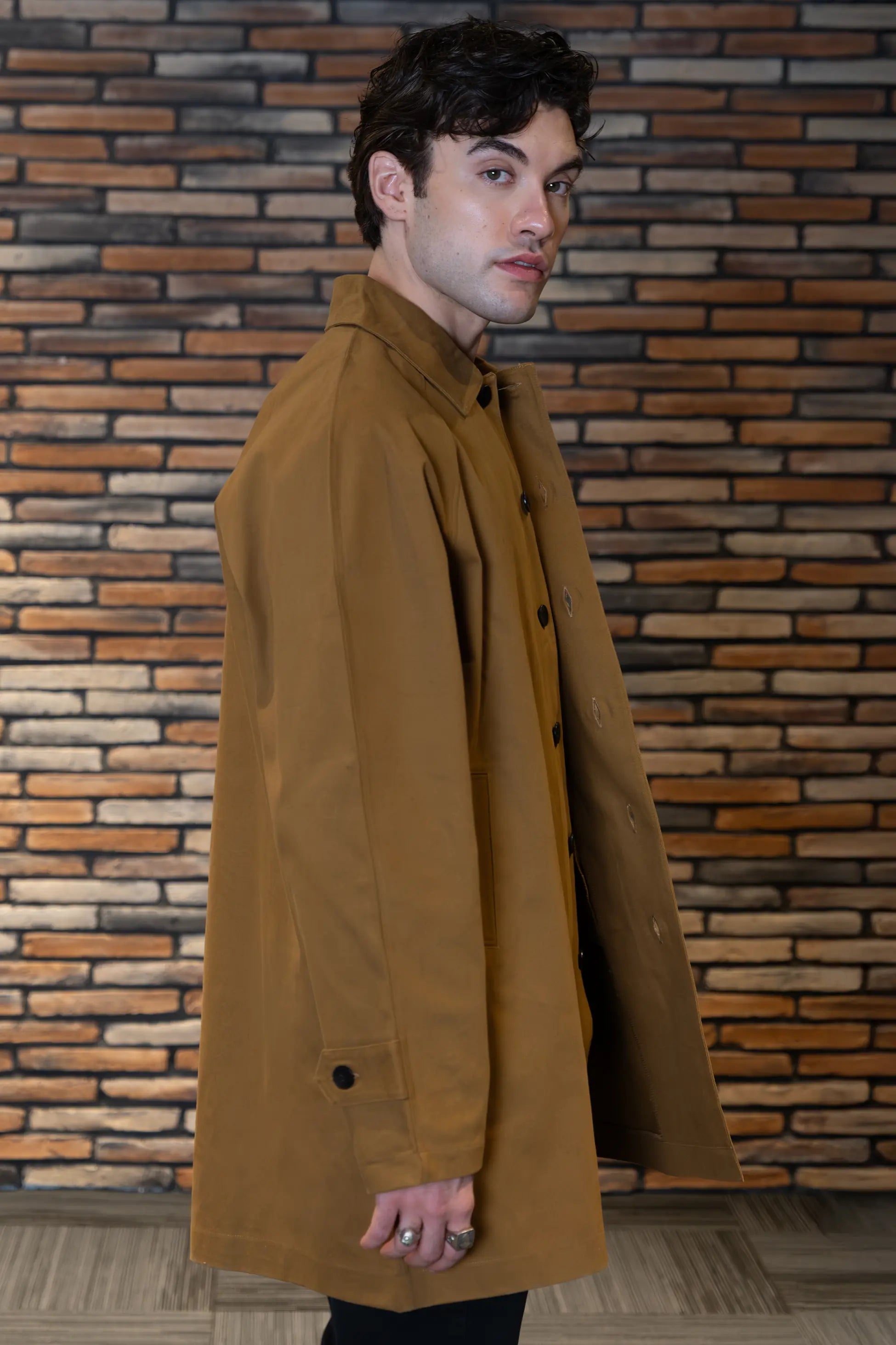 Erkek Kahverengi Gabardin Trençkot