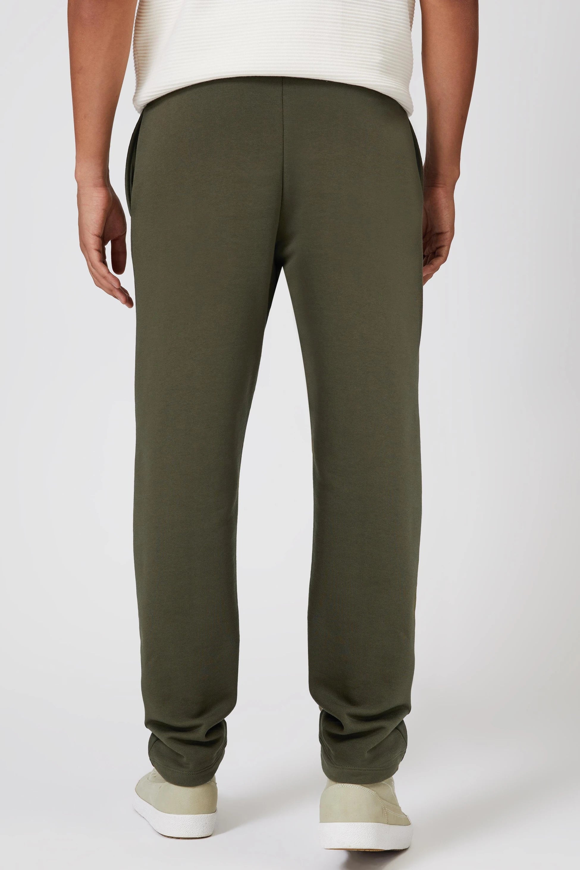 Düz Paça Nakışlı Pamuklu Haki Jogger Pantolon