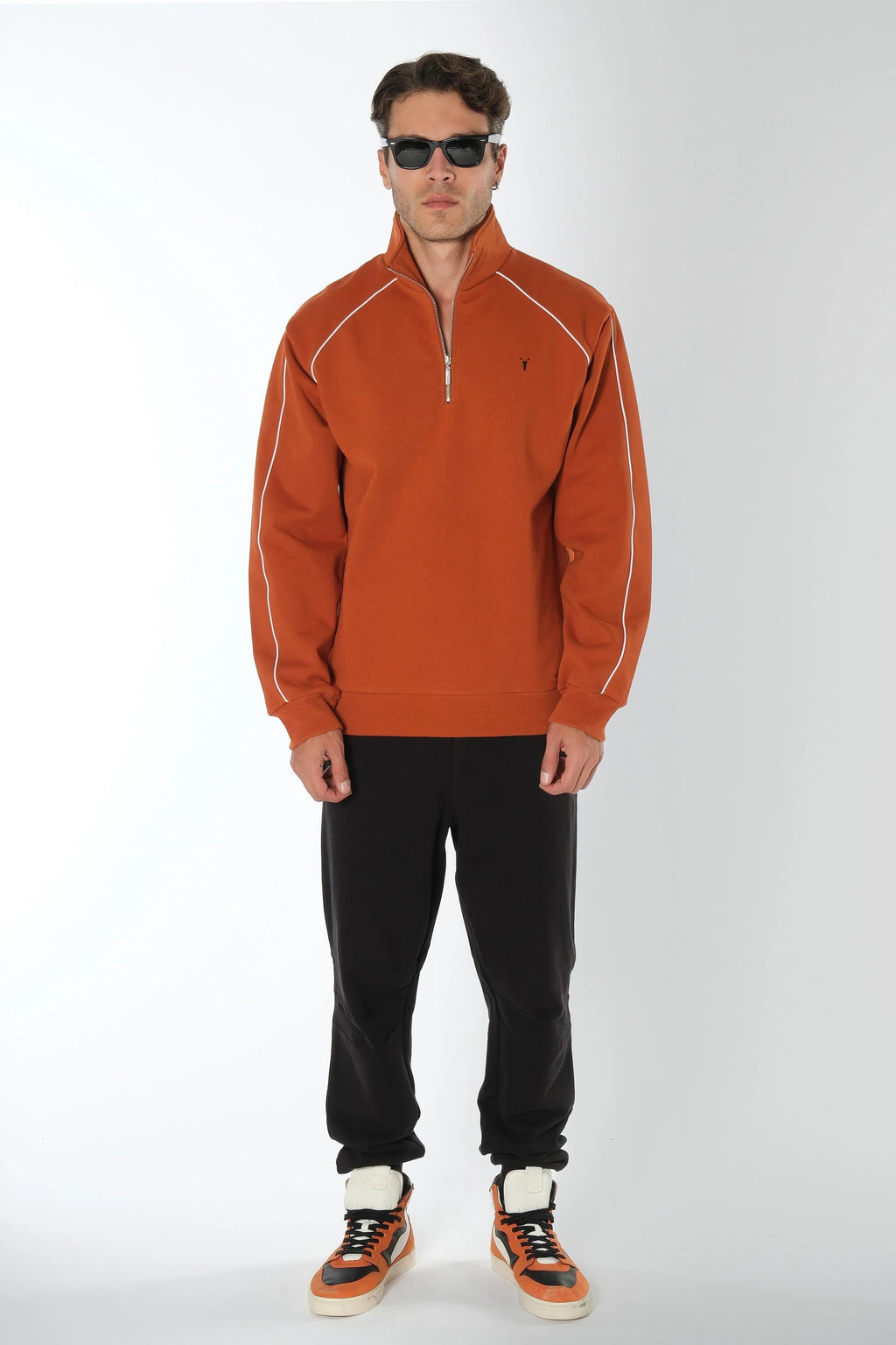Kiremit Yarım Fermuarlı Sweatshirt