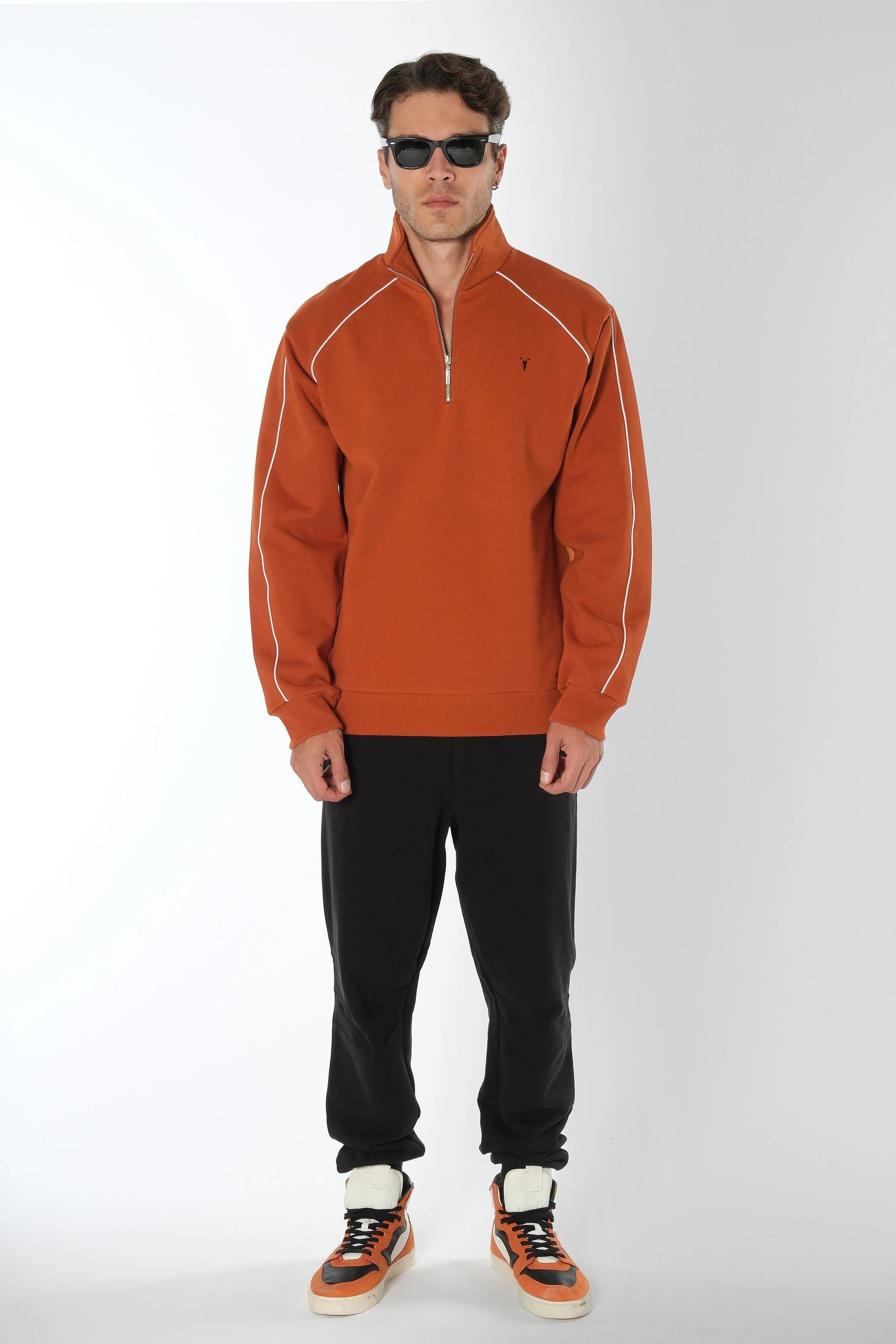 Kiremit Yarım Fermuarlı Sweatshirt