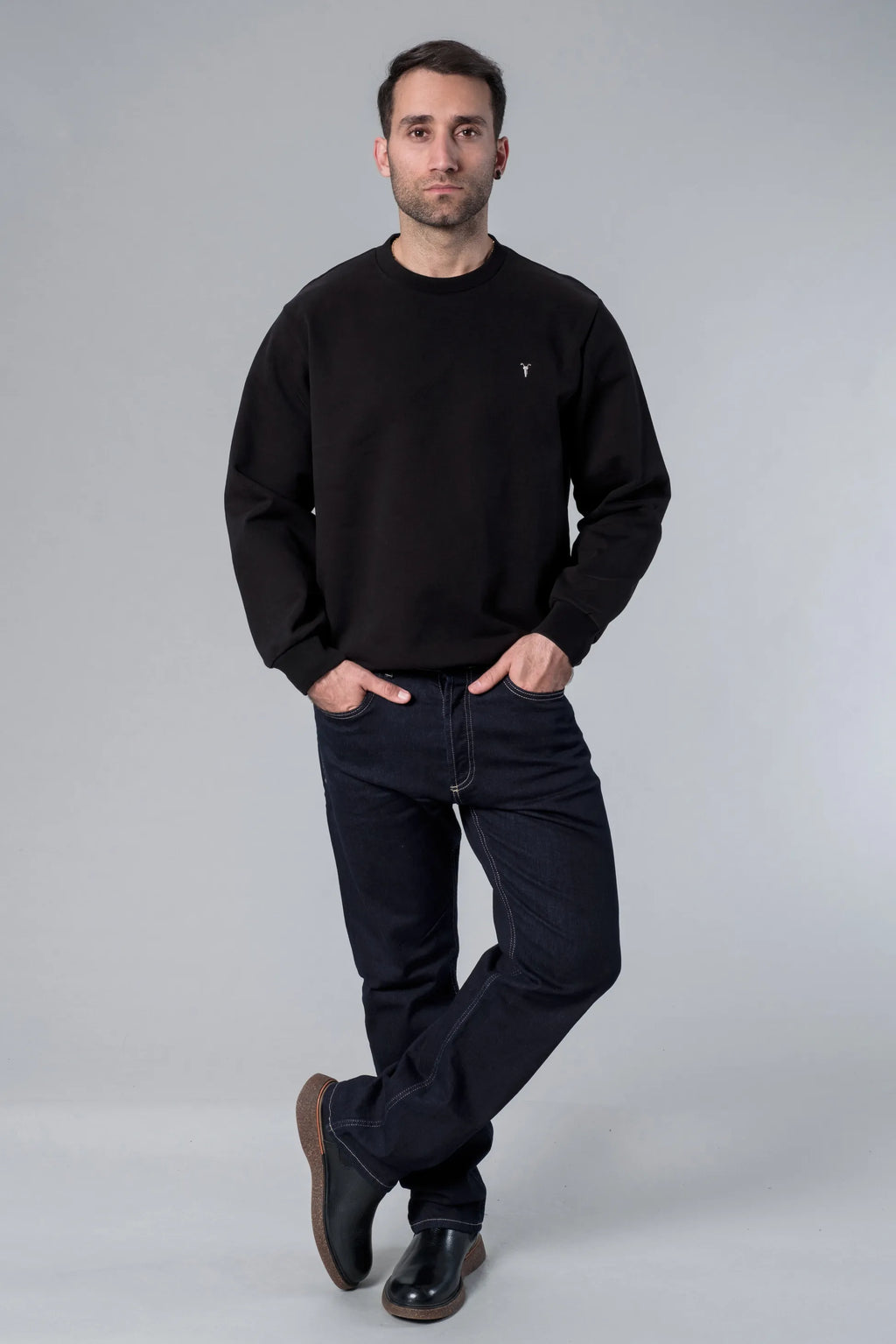 Bisiklet Yaka Siyah Sweatshirt