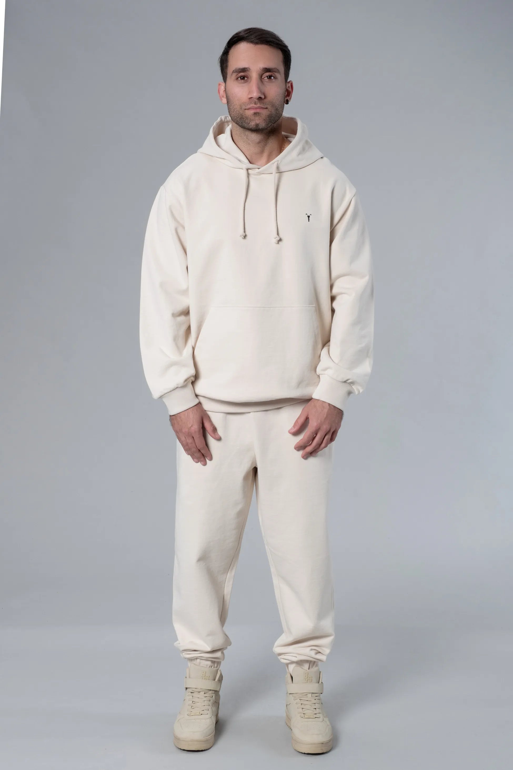 Kapüşonlu Oversize Ekru Hoodie