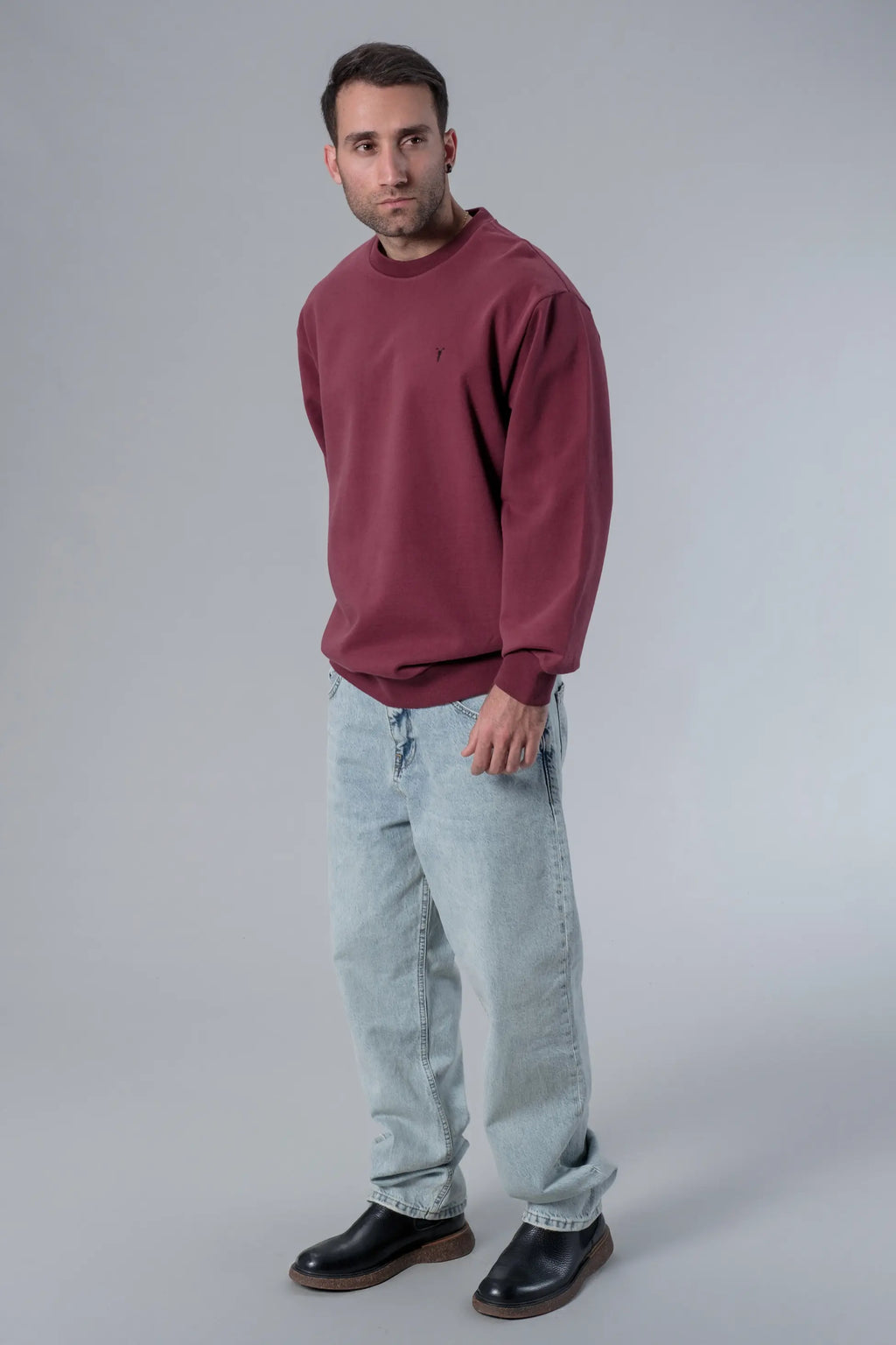 Bisiklet Yaka Bordo Oversize Sweatshirt