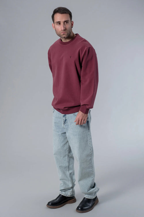 Bisiklet Yaka Bordo Oversize Sweatshirt