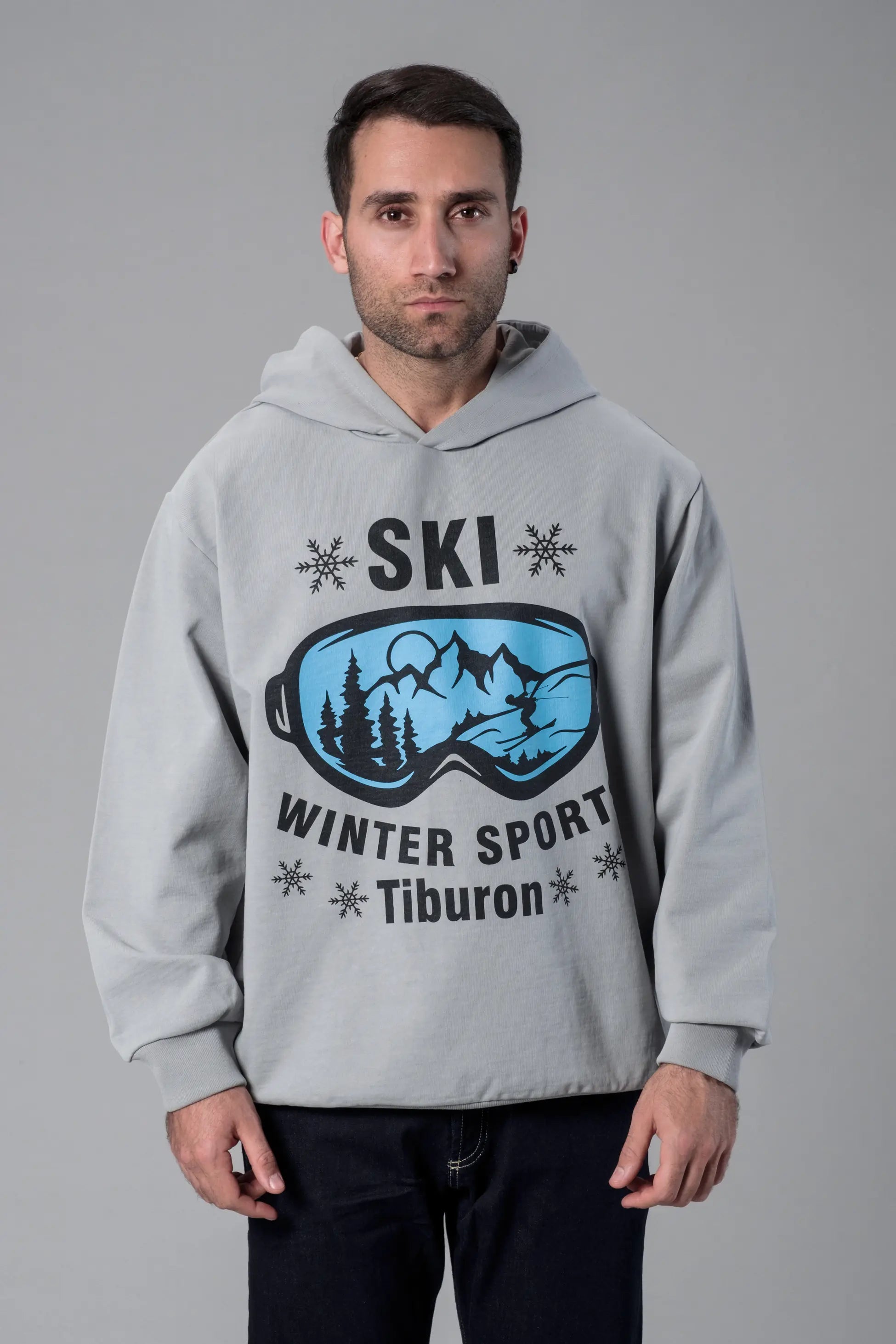 Kayak Teması Baskılı Oversize Hoodie