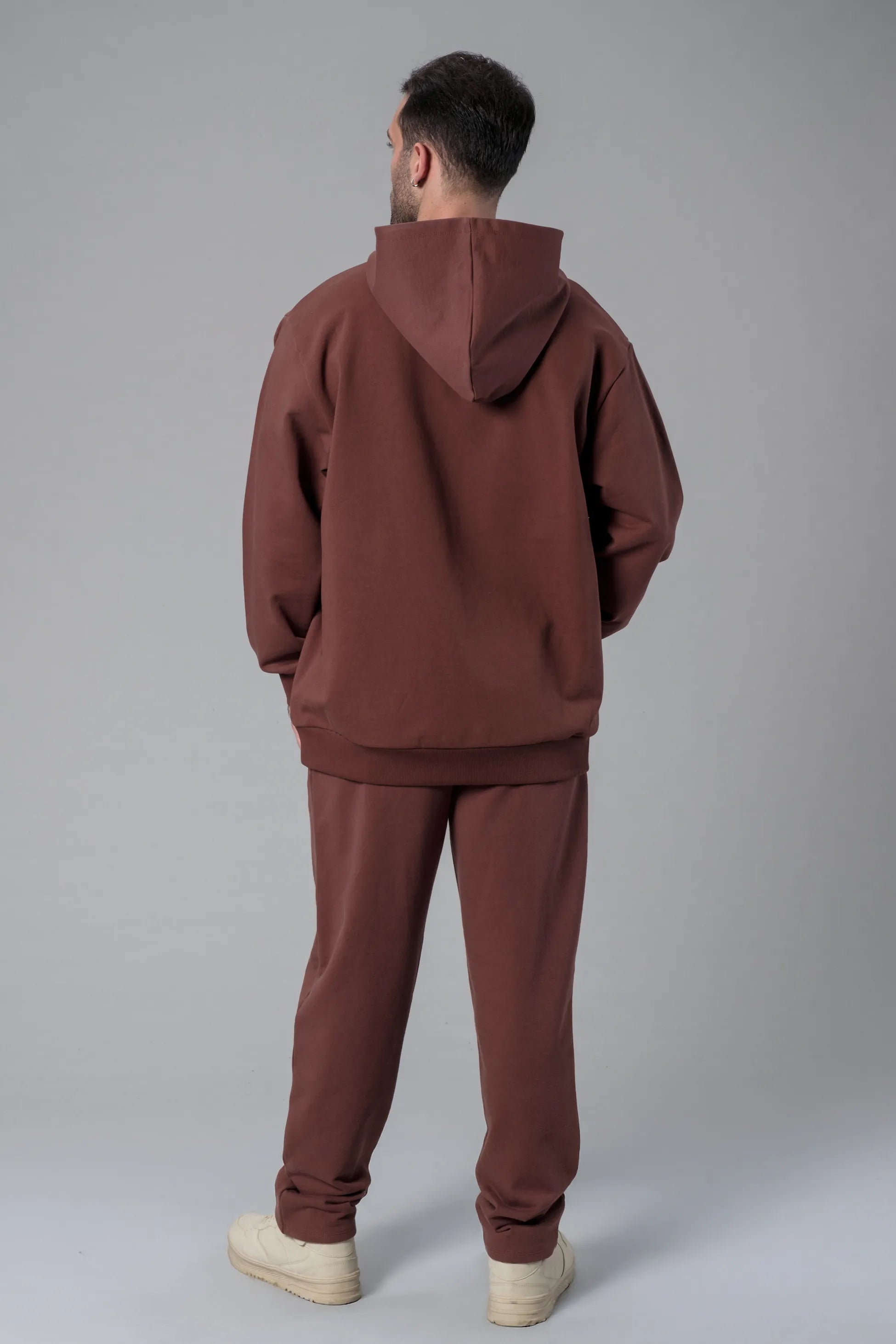 Nakış Detaylı Kahverengi Oversize Hoodie