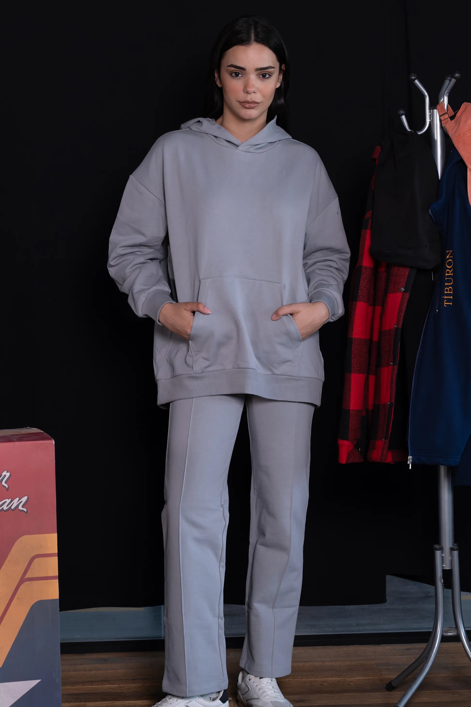 Kadın Düz Paça Gri Jogger Pantolon