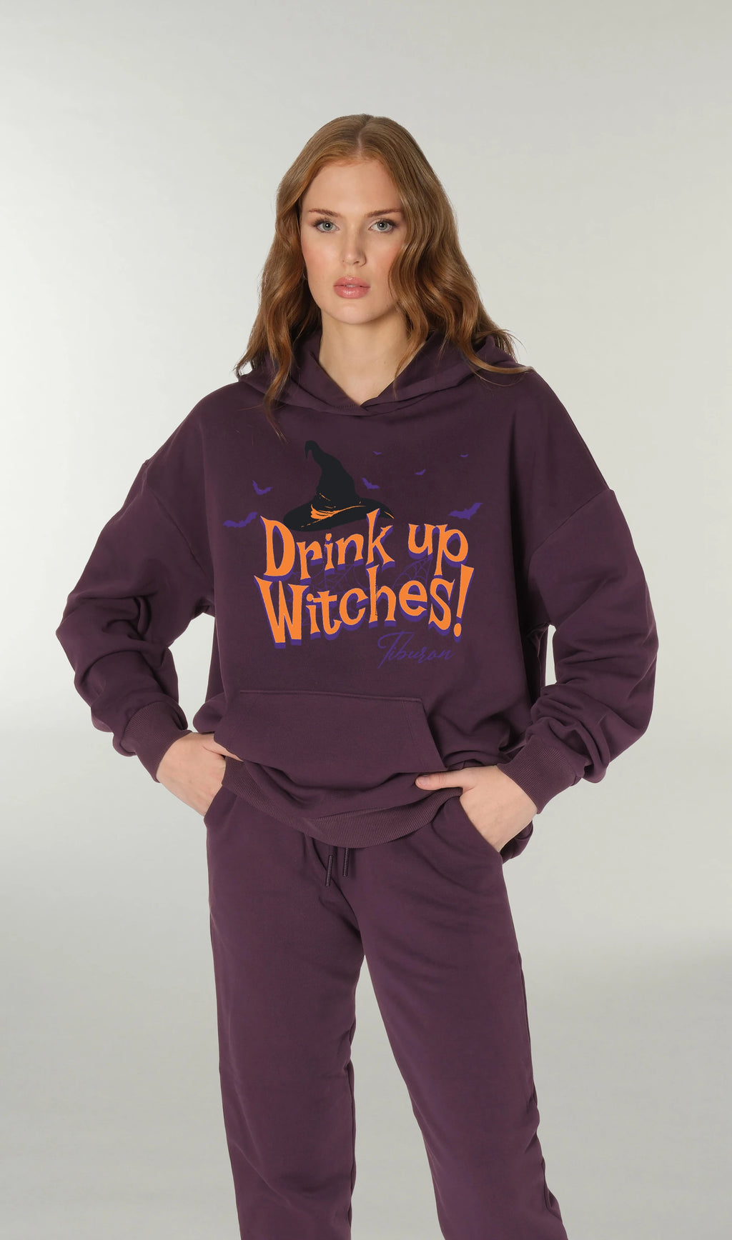 Halloween Baskılı Mor Hoodie