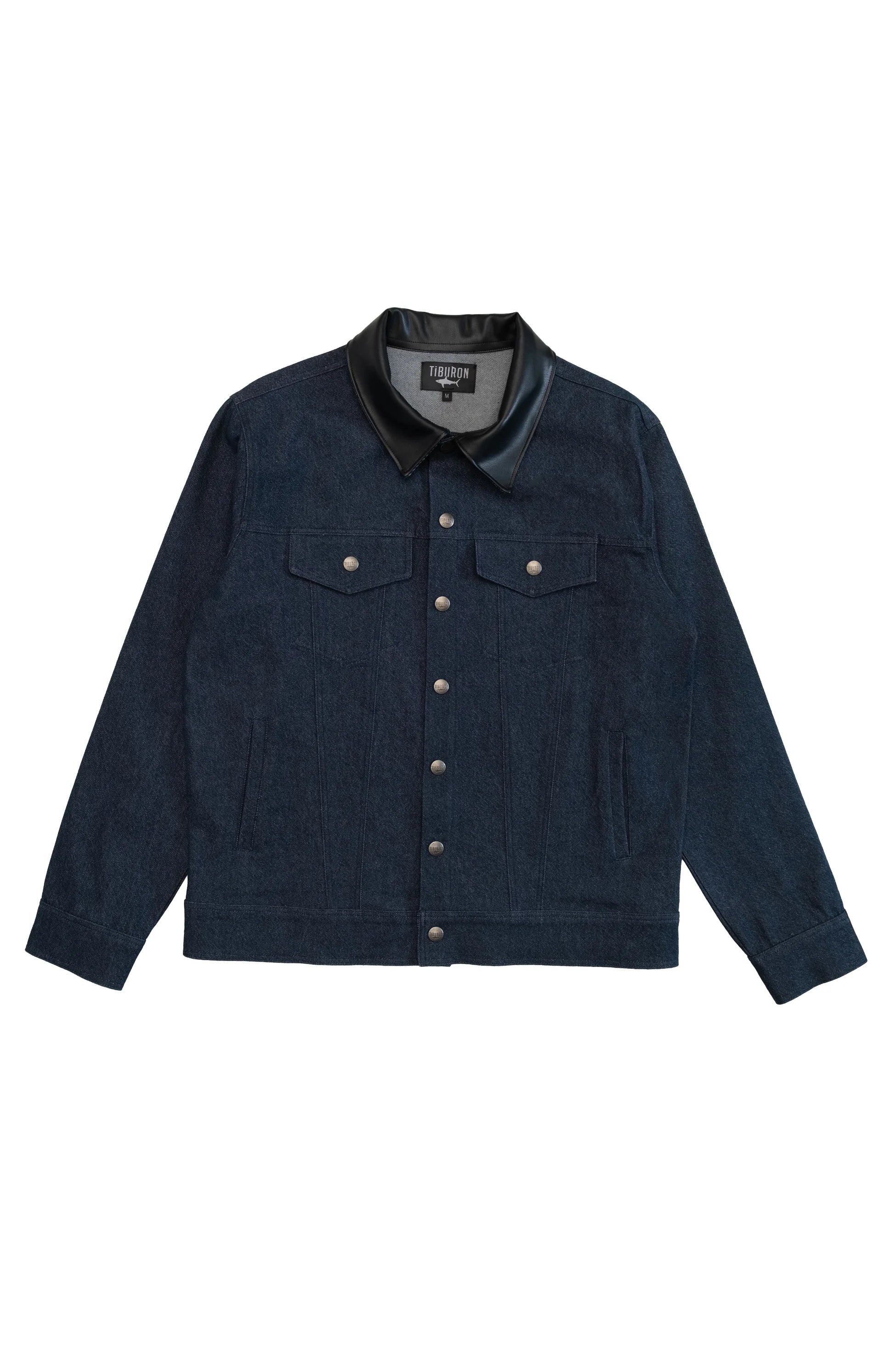 Erkek Suni Deri Yakalı Denim Ceket