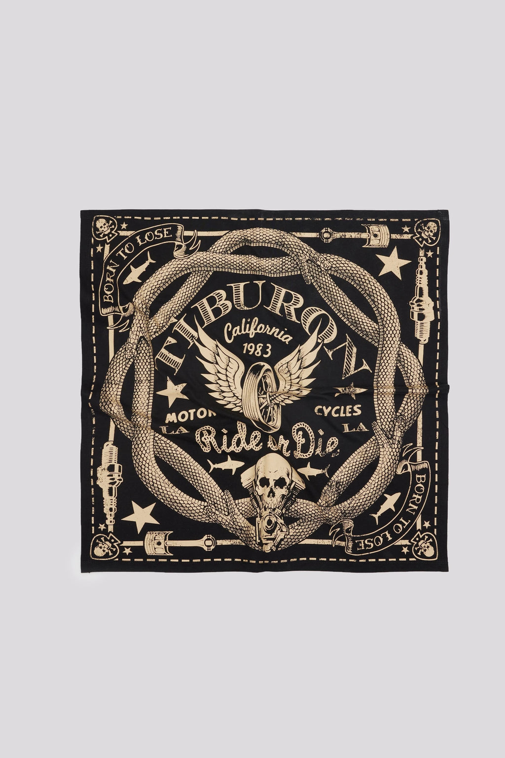 Sarı Motorcu Baskılı Siyah Bandana