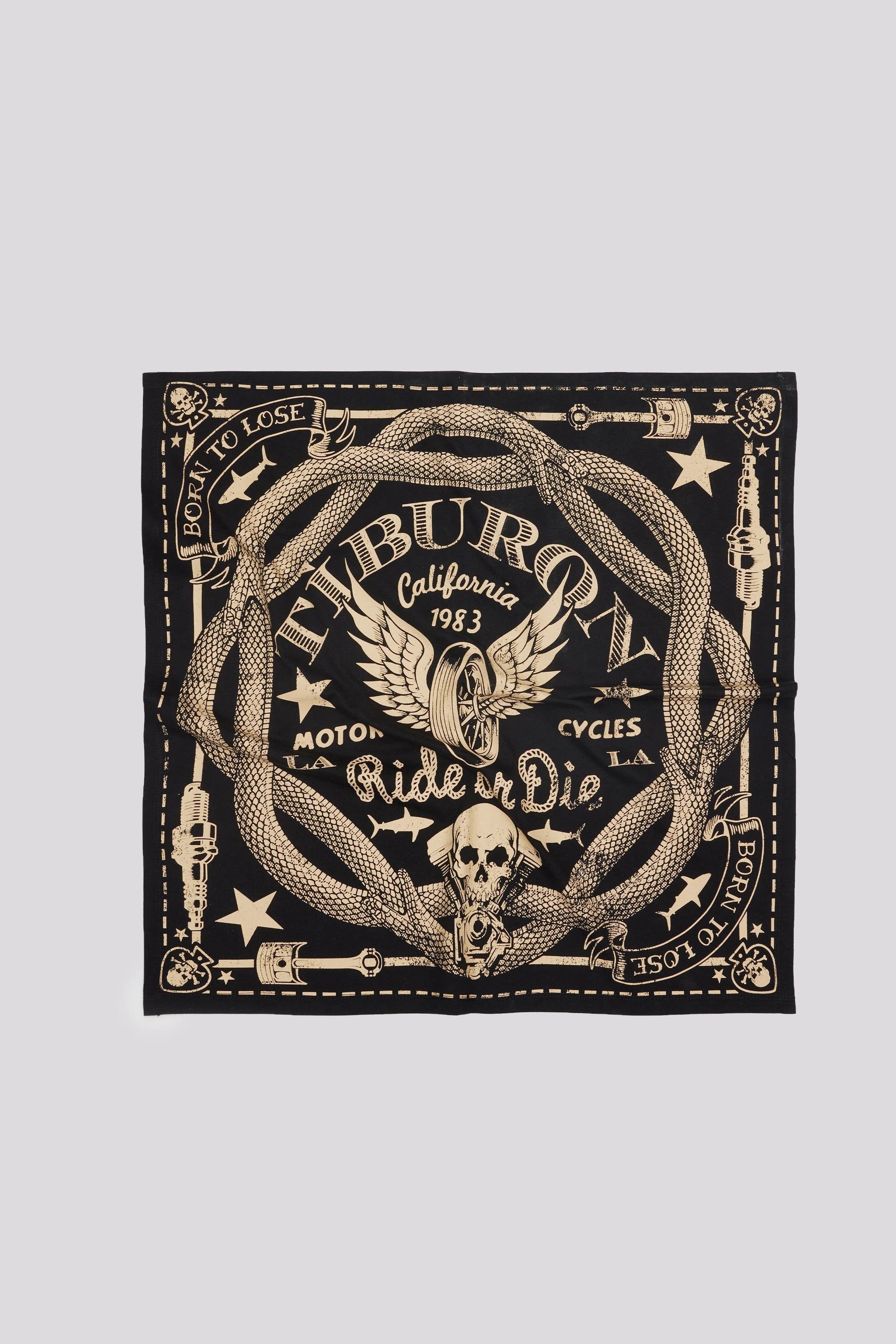 Sarı Motorcu Baskılı Siyah Bandana