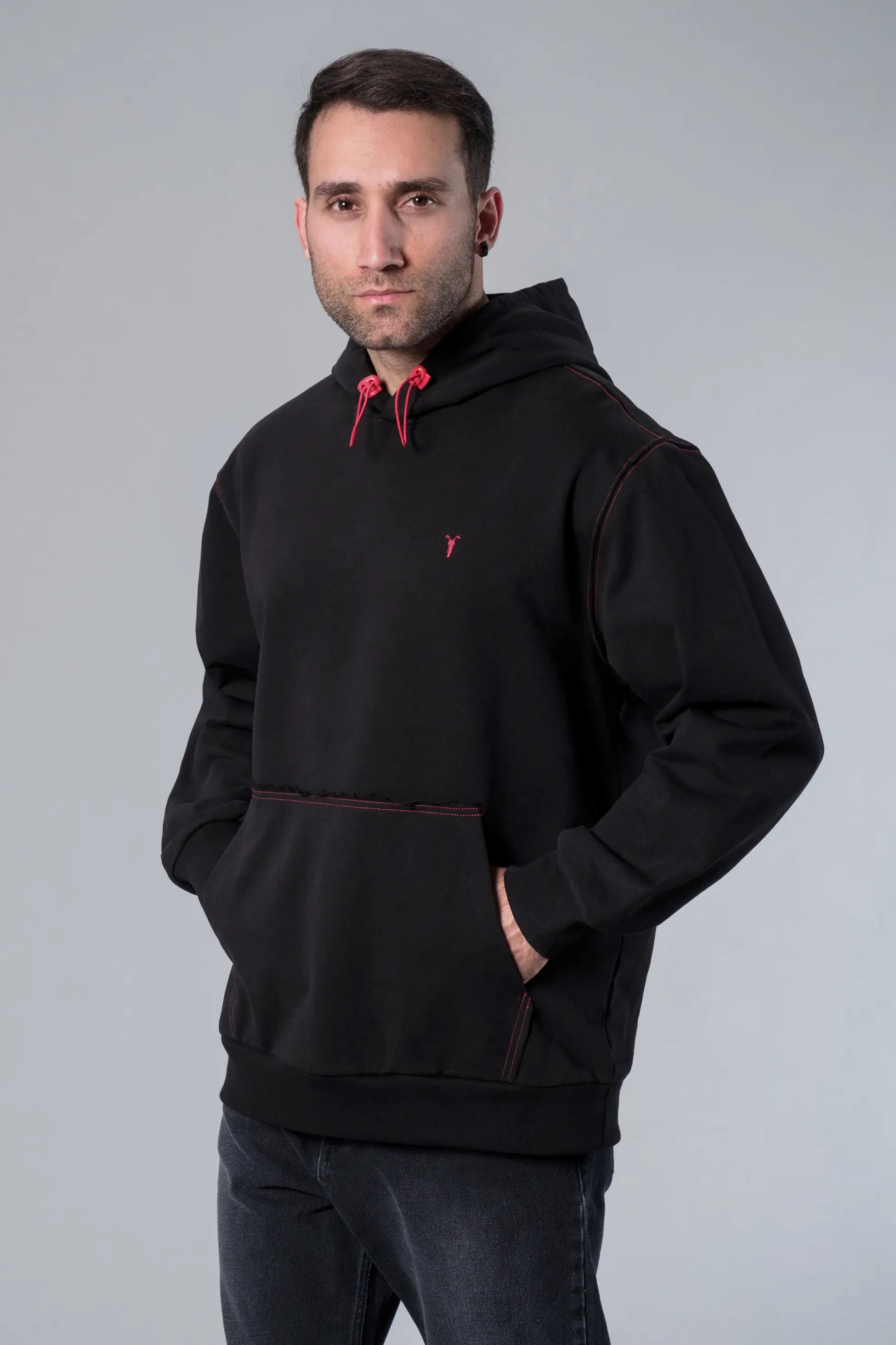 Nakış Detaylı Siyah Oversize Hoodie