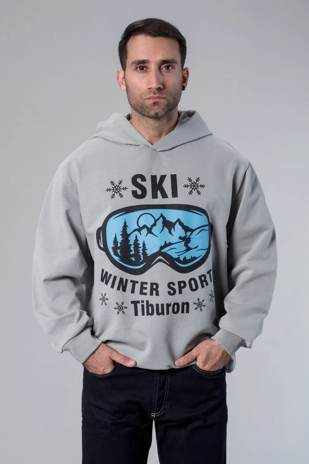 Kayak Teması Baskılı Oversize Hoodie