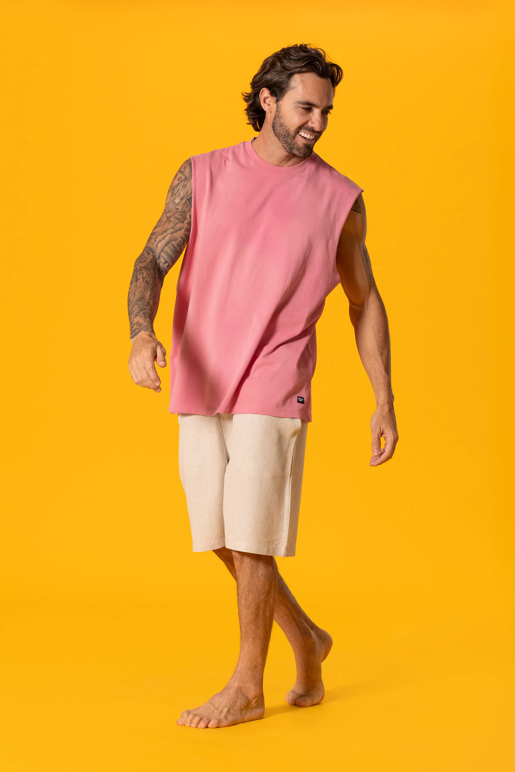 Pembe Yıkamalı Kolsuz Tişört