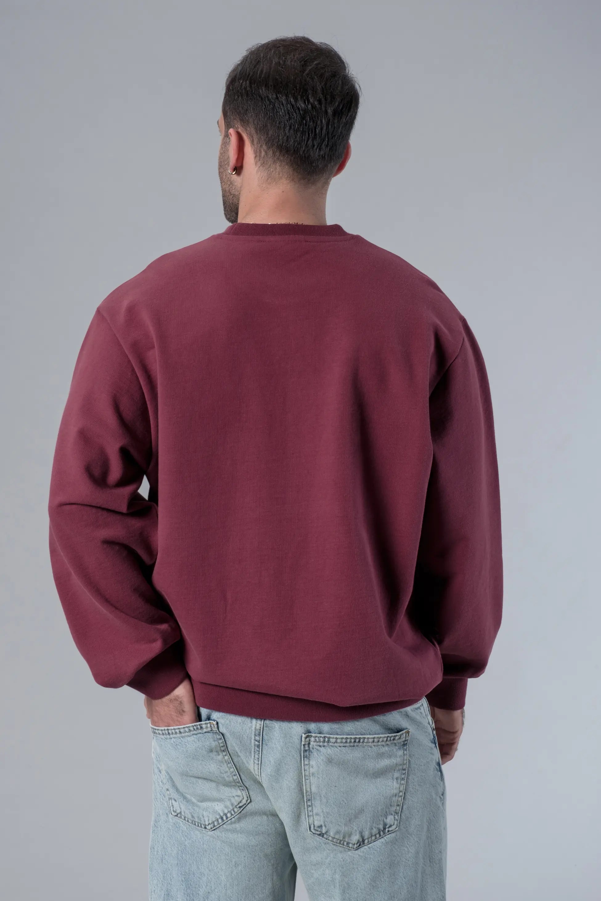 Bisiklet Yaka Bordo Oversize Sweatshirt