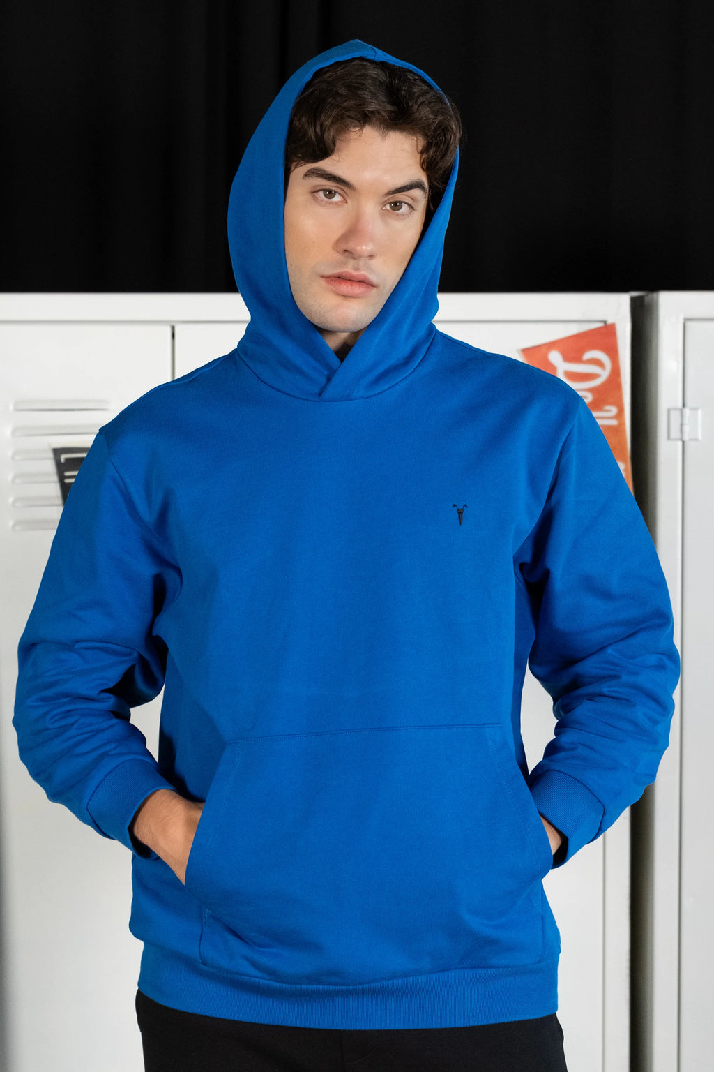 Nakış Detaylı Mavi Oversize Hoodie