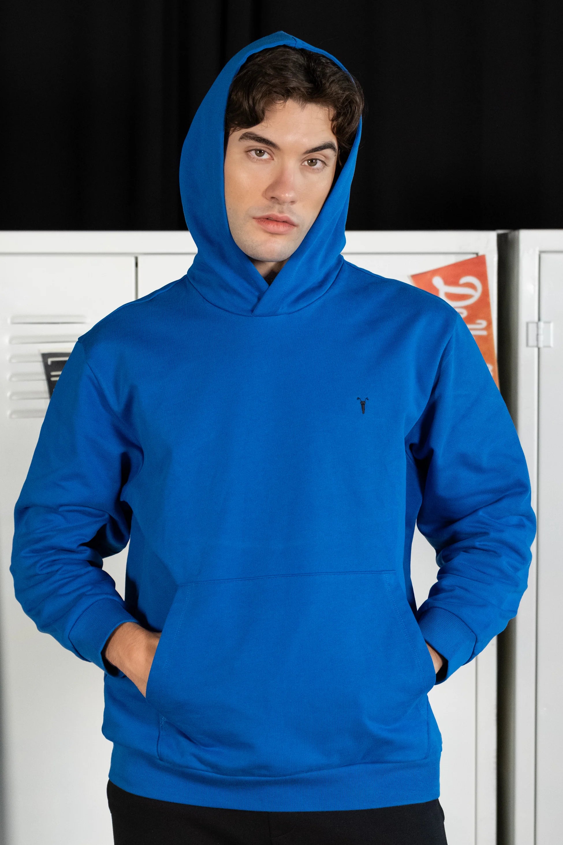 Nakış Detaylı Mavi Oversize Hoodie